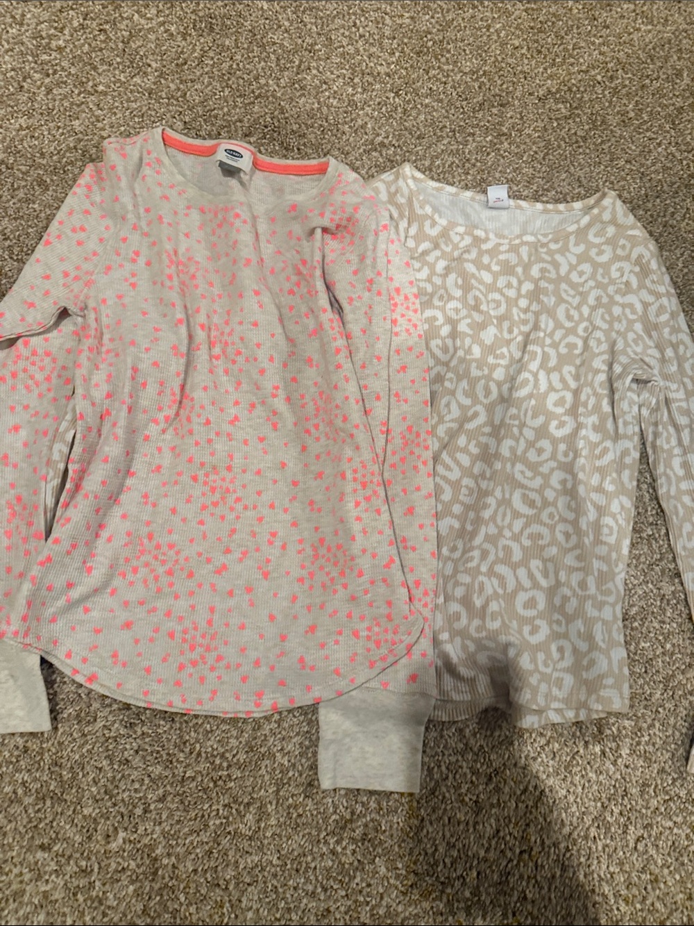 Old Navy Beige Long-Sleeve Tee with Neon Pink Spot Print